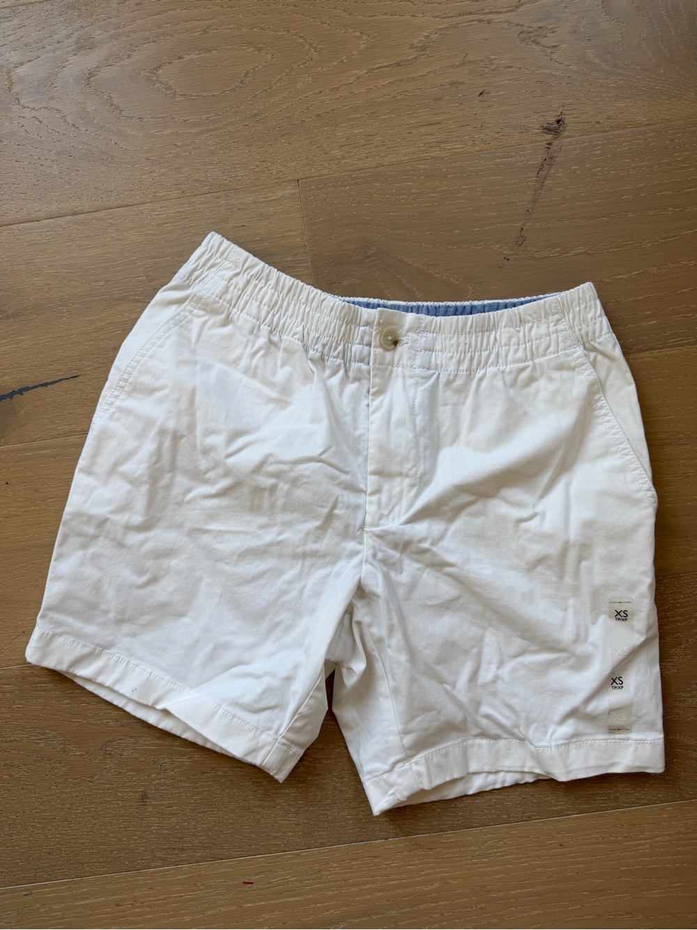 Tommy Hilfiger White Shorts with Blue Elastic Waistband and Red/Navy Trim